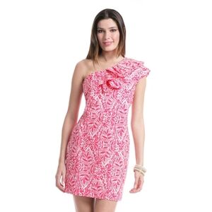 Lilly Pulitzer Punchy Pink One Shoulder Ruffled Dress Sandra Size 0